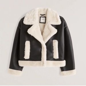 Abercrombie Oversized Short Sherpa-Lined Vegan Leather Jacket